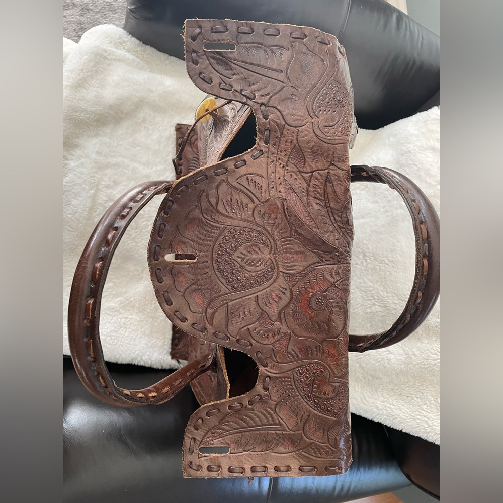One of a kind handmade leather tote bag from Mexico - Picture 3 of 6